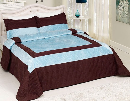 Taç Santa turkuaz kahverengi çift kişilik yatak örtüsü modeli
