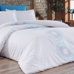 Turkuaz beyaz Merinos pamuk saten nevresim takımı modeli