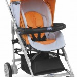 Turuncu çift yönlü Chicco bebek arabası modeli