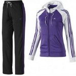 Üstü kapşonlu mor beyaz siyah Adidas bayan eşofman takımı modeli