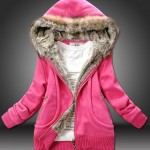 İçi kürklü dışı polar pembe bayan kapşonlu mont modeli